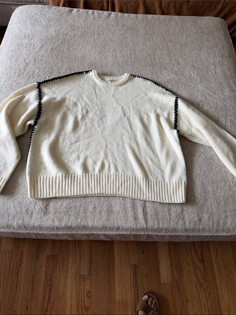 Women's Cream Crewneck Sweater with Black Trim